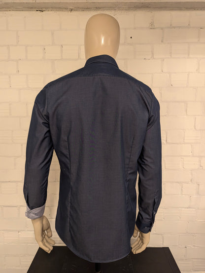Olymp Level 5 overhemd. Blauw Grijs gemêleerd. Maat L. body fit.