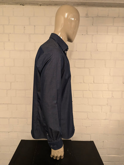 Olymp Level 5 overhemd. Blauw Grijs gemêleerd. Maat L. body fit.
