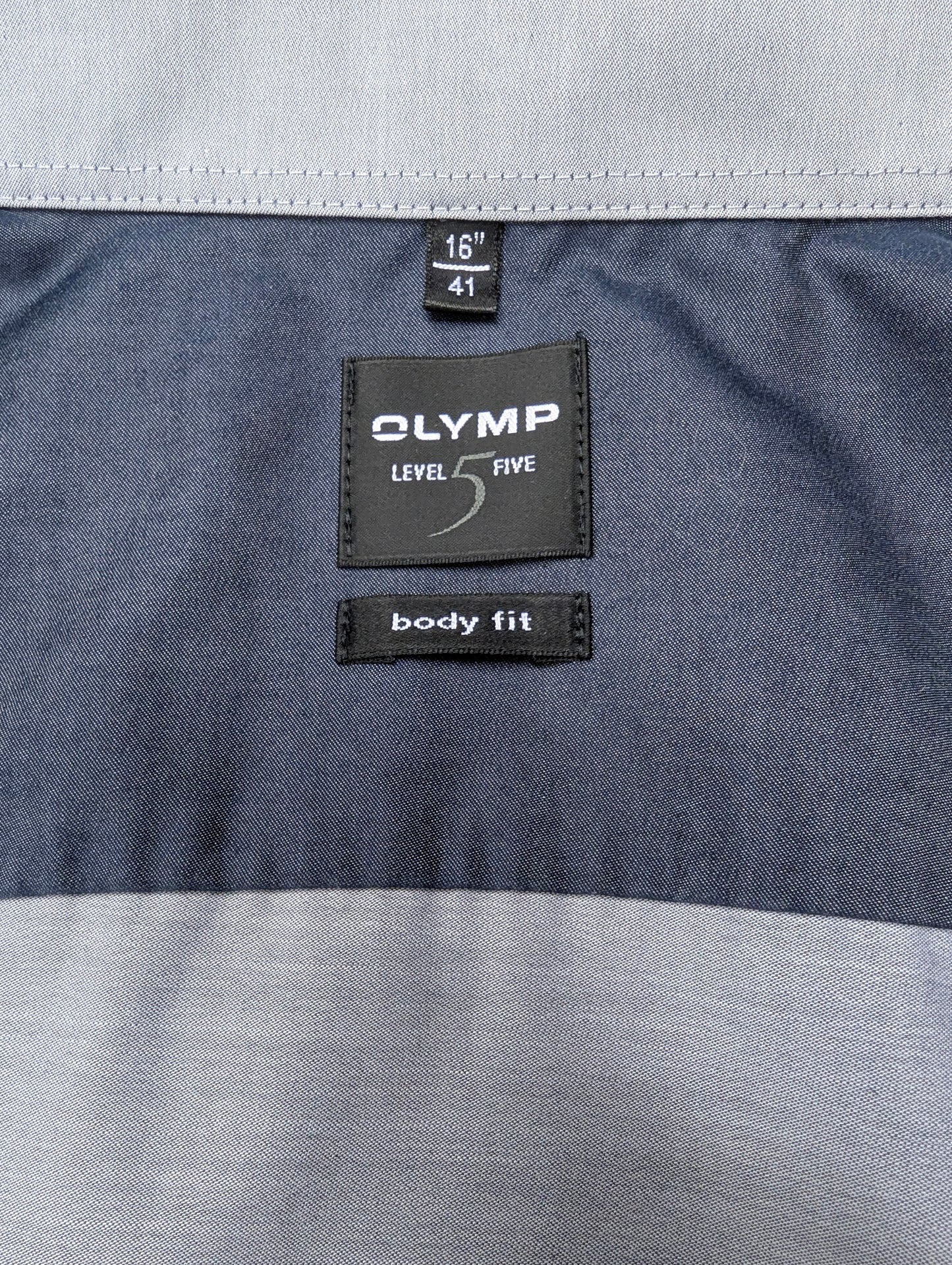 Olymp Level 5 overhemd. Blauw Grijs gemêleerd. Maat L. body fit.