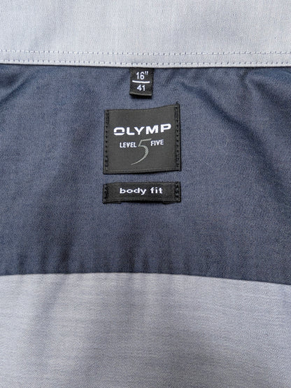 Olymp Level 5 overhemd. Blauw Grijs gemêleerd. Maat L. body fit.