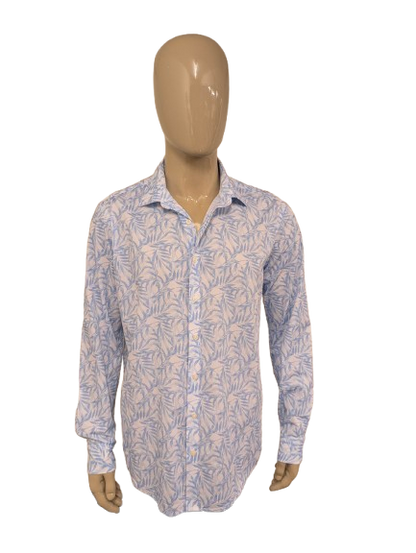 B.B.Company overhemd. Blauw Wit Blad motief. Maat XL. regular fit.