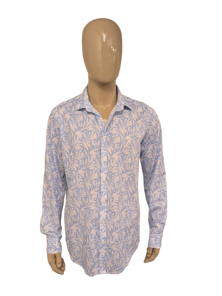 B.B.Company overhemd. Blauw Wit Blad motief. Maat XL. regular fit.
