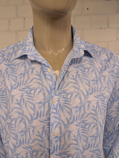 B.B.Company overhemd. Blauw Wit Blad motief. Maat XL. regular fit.