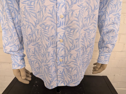 B.B.Company overhemd. Blauw Wit Blad motief. Maat XL. regular fit.