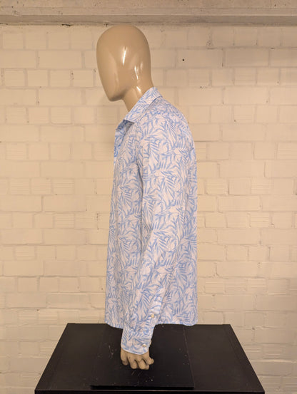 B.B.Company overhemd. Blauw Wit Blad motief. Maat XL. regular fit.