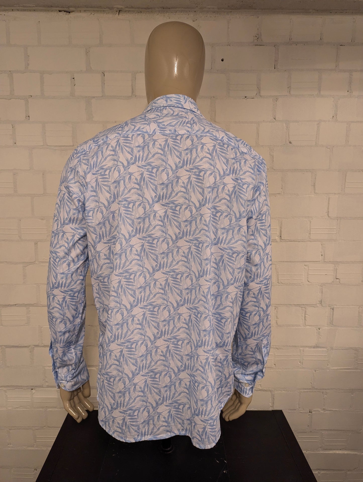 B.B.Company overhemd. Blauw Wit Blad motief. Maat XL. regular fit.