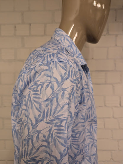 B.B.Company overhemd. Blauw Wit Blad motief. Maat XL. regular fit.