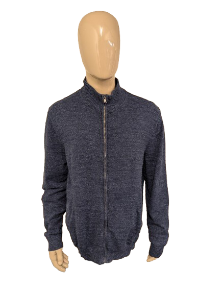 Nautica vest met rits. Blauw gemêleerd met voelbaar gestreept motief. Maat XL.