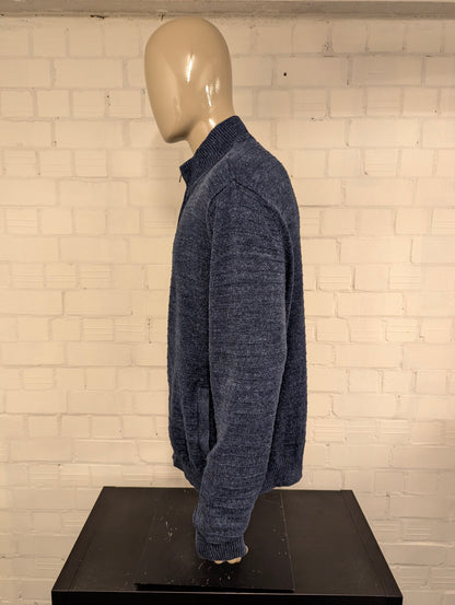 Nautica vest met rits. Blauw gemêleerd met voelbaar gestreept motief. Maat XL.