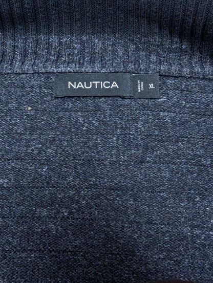 Nautica vest met rits. Blauw gemêleerd met voelbaar gestreept motief. Maat XL.