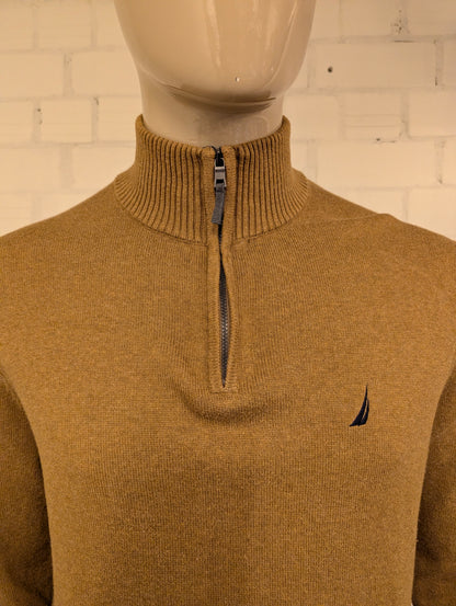 Nautica Quarter Zip trui met korte rits. Bruin gemêleerd. Maat L.