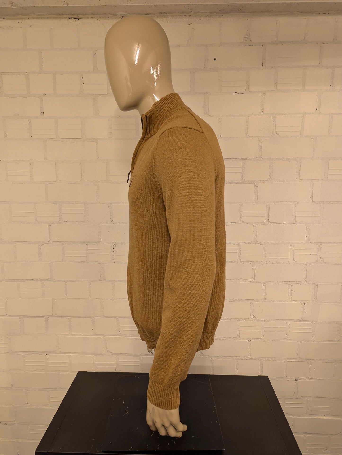 Nautica Quarter Zip trui met korte rits. Bruin gemêleerd. Maat L.