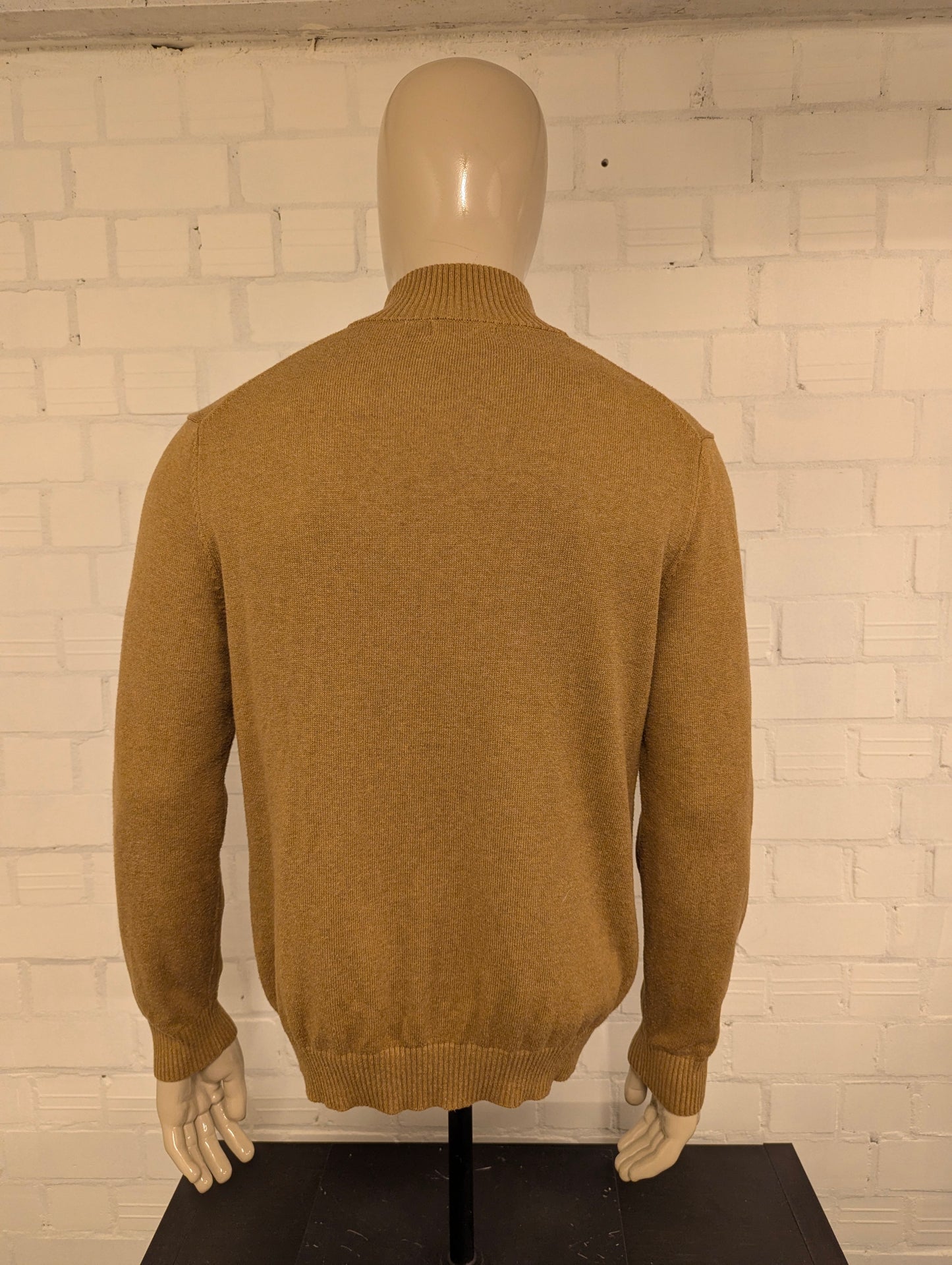Nautica Quarter Zip trui met korte rits. Bruin gemêleerd. Maat L.