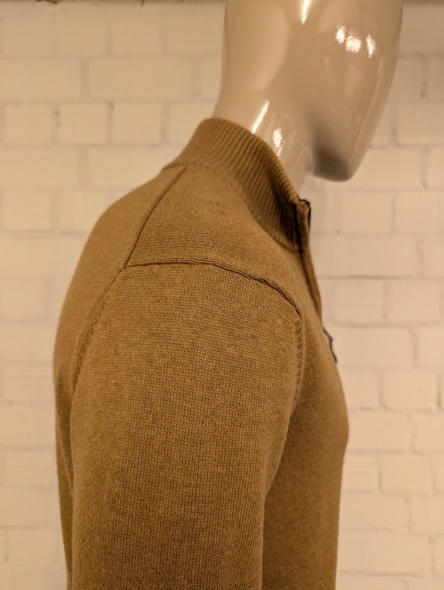 Nautica Quarter Zip trui met korte rits. Bruin gemêleerd. Maat L.