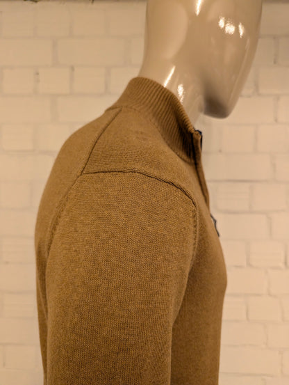 Nautica Quarter Zip trui met korte rits. Bruin gemêleerd. Maat L.