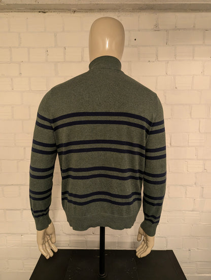 Nautica Quarter Zip trui met korte rits. Groen Blauw gestreept. Maat M.