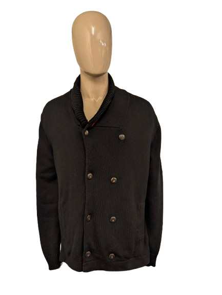 Nautica dik a-symmetrisch vest met knopen. Zwart gekleurd. Maat 2XL / XXL.