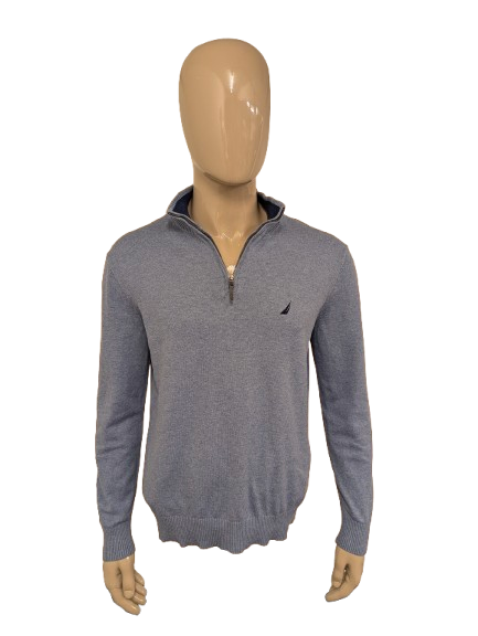 Nautica Quarter Zip trui met korte rits. Blauw gemêleerd. Maat L.