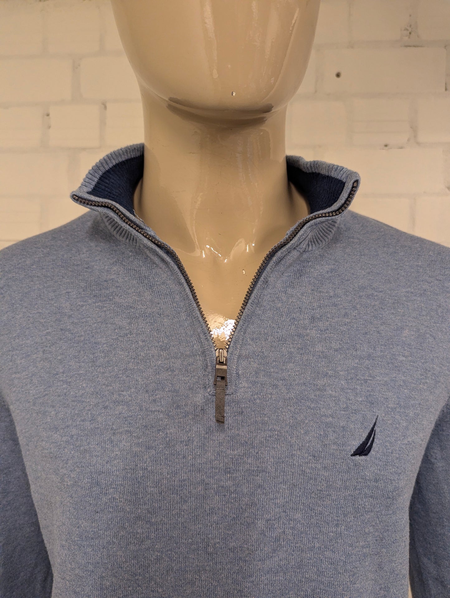 Nautica Quarter Zip trui met korte rits. Blauw gemêleerd. Maat L.