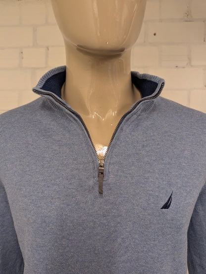 Nautica Quarter Zip trui met korte rits. Blauw gemêleerd. Maat L.