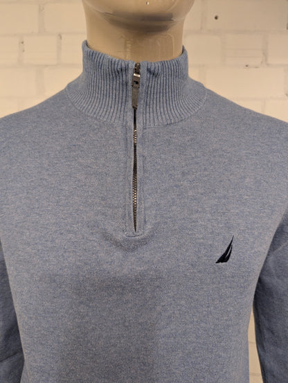 Nautica Quarter Zip trui met korte rits. Blauw gemêleerd. Maat L.