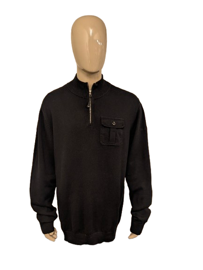 Nautica Quarter Zip trui met rits en borstzak en elleboogstukken. Zwart gekleurd. Maat 2XL / XXL.