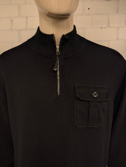 Nautica Quarter Zip trui met rits en borstzak en elleboogstukken. Zwart gekleurd. Maat 2XL / XXL.