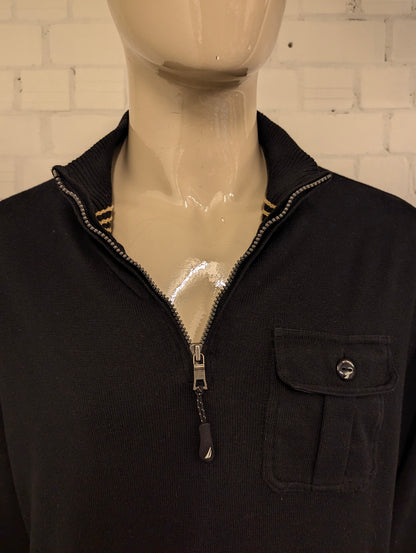 Nautica Quarter Zip trui met rits en borstzak en elleboogstukken. Zwart gekleurd. Maat 2XL / XXL.