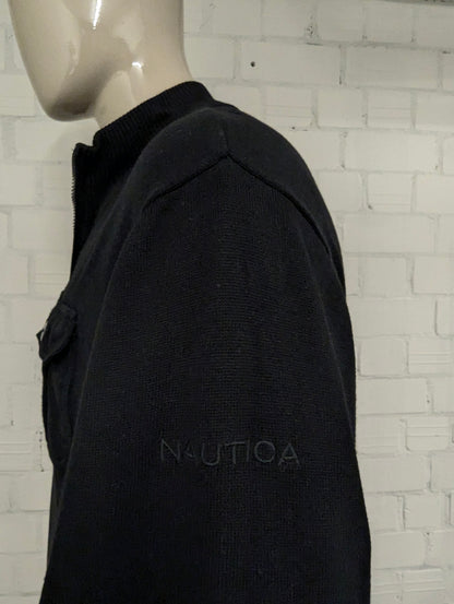 Nautica Quarter Zip trui met rits en borstzak en elleboogstukken. Zwart gekleurd. Maat 2XL / XXL.