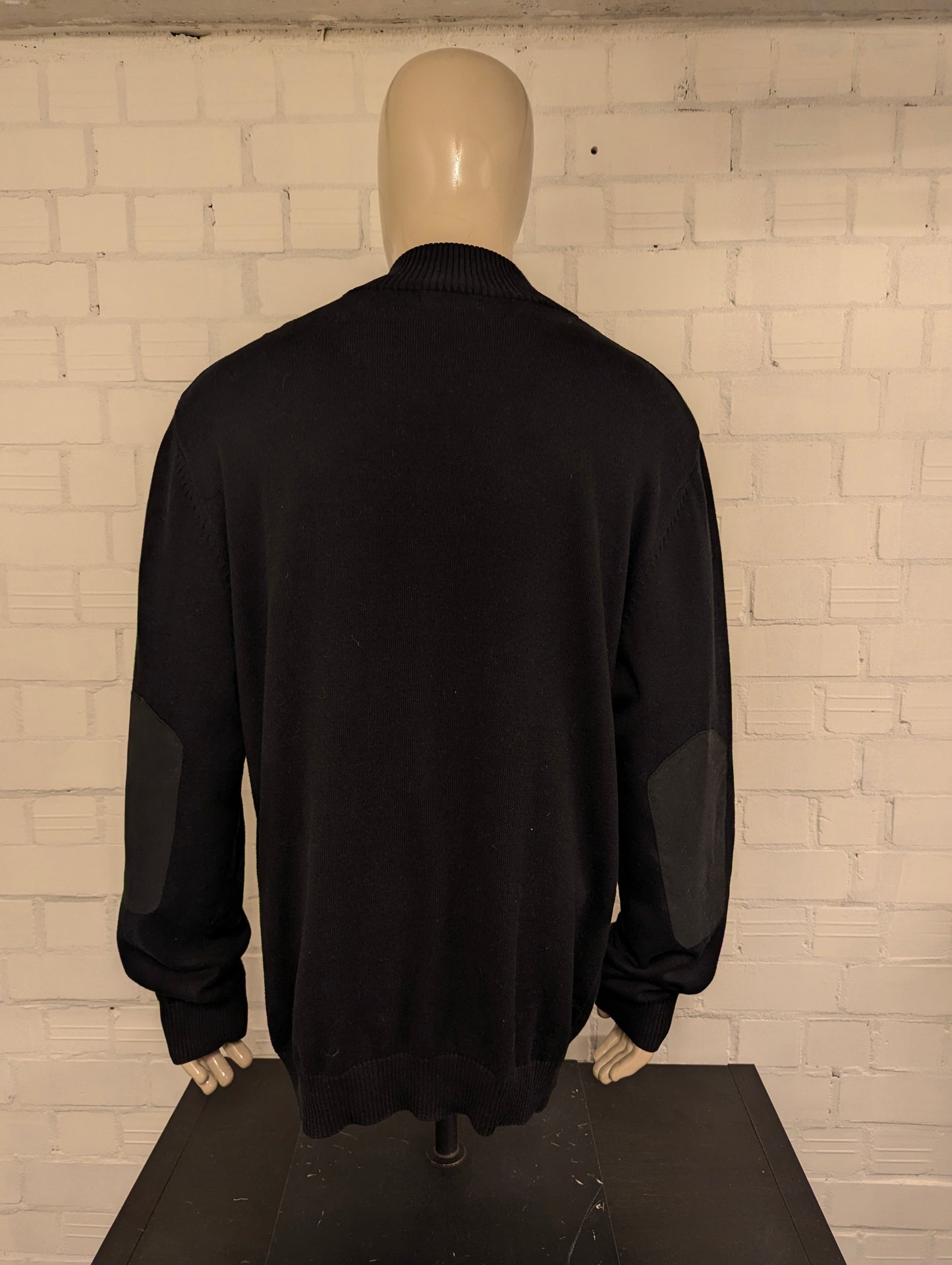 Nautica Quarter Zip trui met rits en borstzak en elleboogstukken. Zwart gekleurd. Maat 2XL / XXL.
