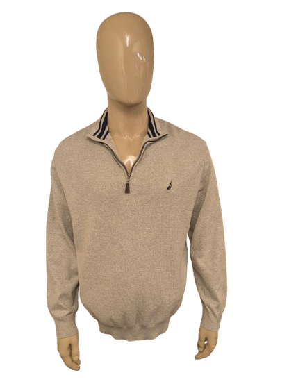 Nautica NavTecht Quarter Zip trui met korte rits. Grijs gemêleerd. Maat XL.