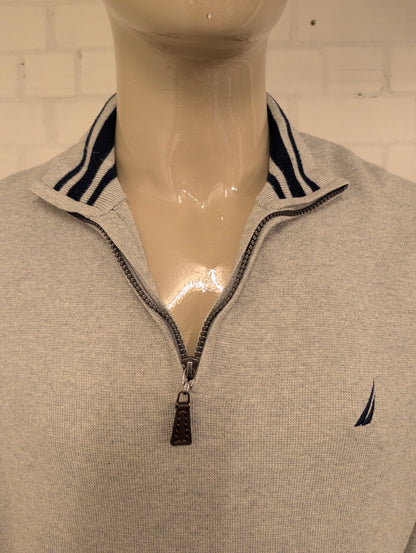 Nautica NavTecht Quarter Zip trui met korte rits. Grijs gemêleerd. Maat XL.