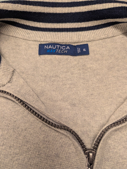 Nautica NavTecht Quarter Zip trui met korte rits. Grijs gemêleerd. Maat XL.