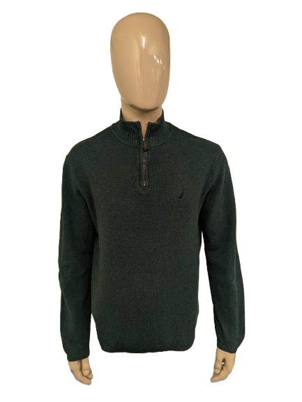 Nautica Quarter Zip trui met korte rits. Groen Blauw gemêleerd. Maat L.