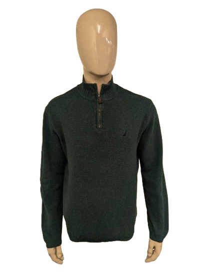 Nautica Quarter Zip trui met korte rits. Groen Blauw gemêleerd. Maat L.