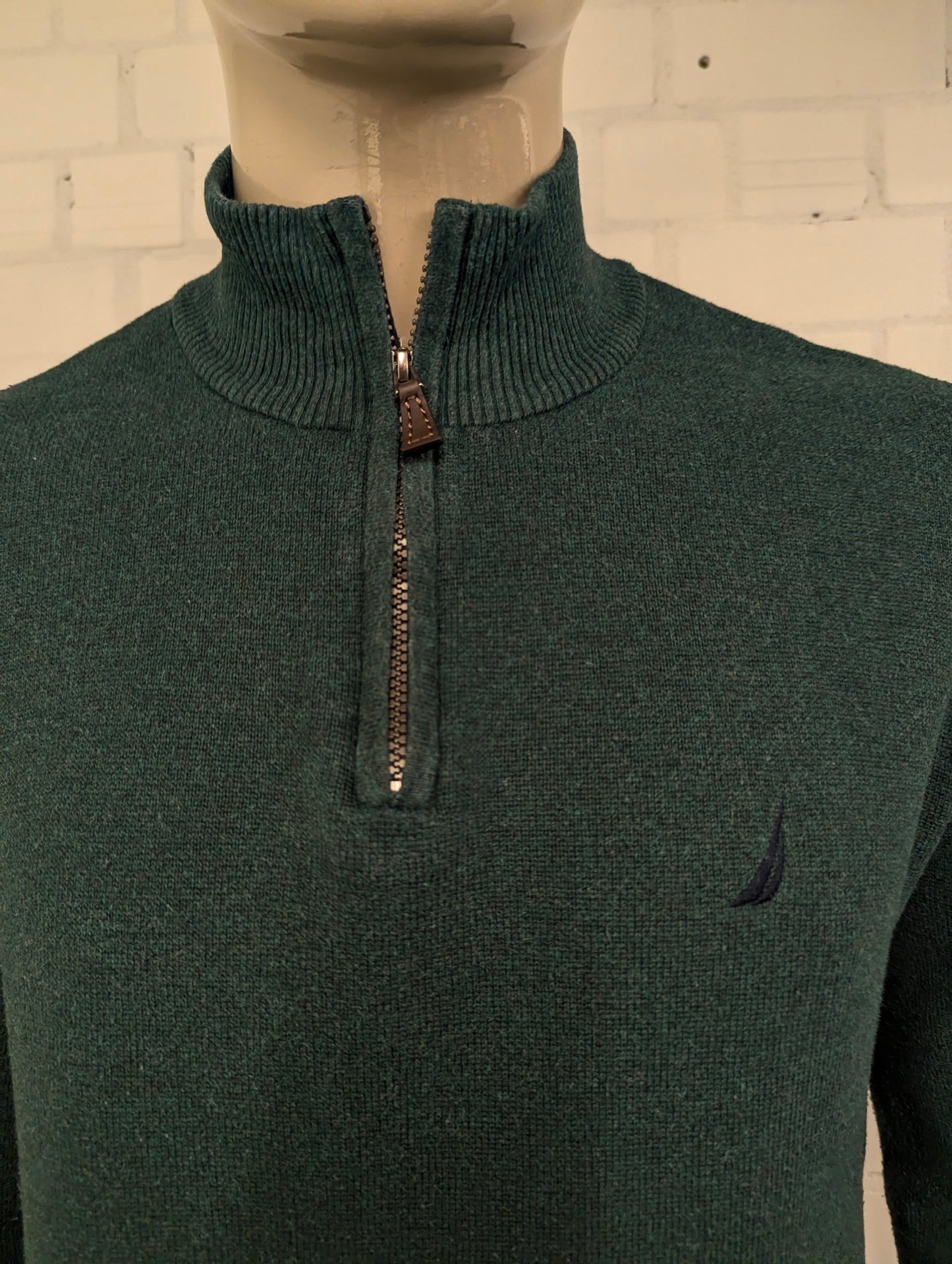 Nautica Quarter Zip trui met korte rits. Groen Blauw gemêleerd. Maat L.