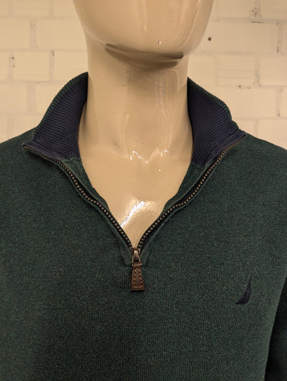Nautica Quarter Zip trui met korte rits. Groen Blauw gemêleerd. Maat L.