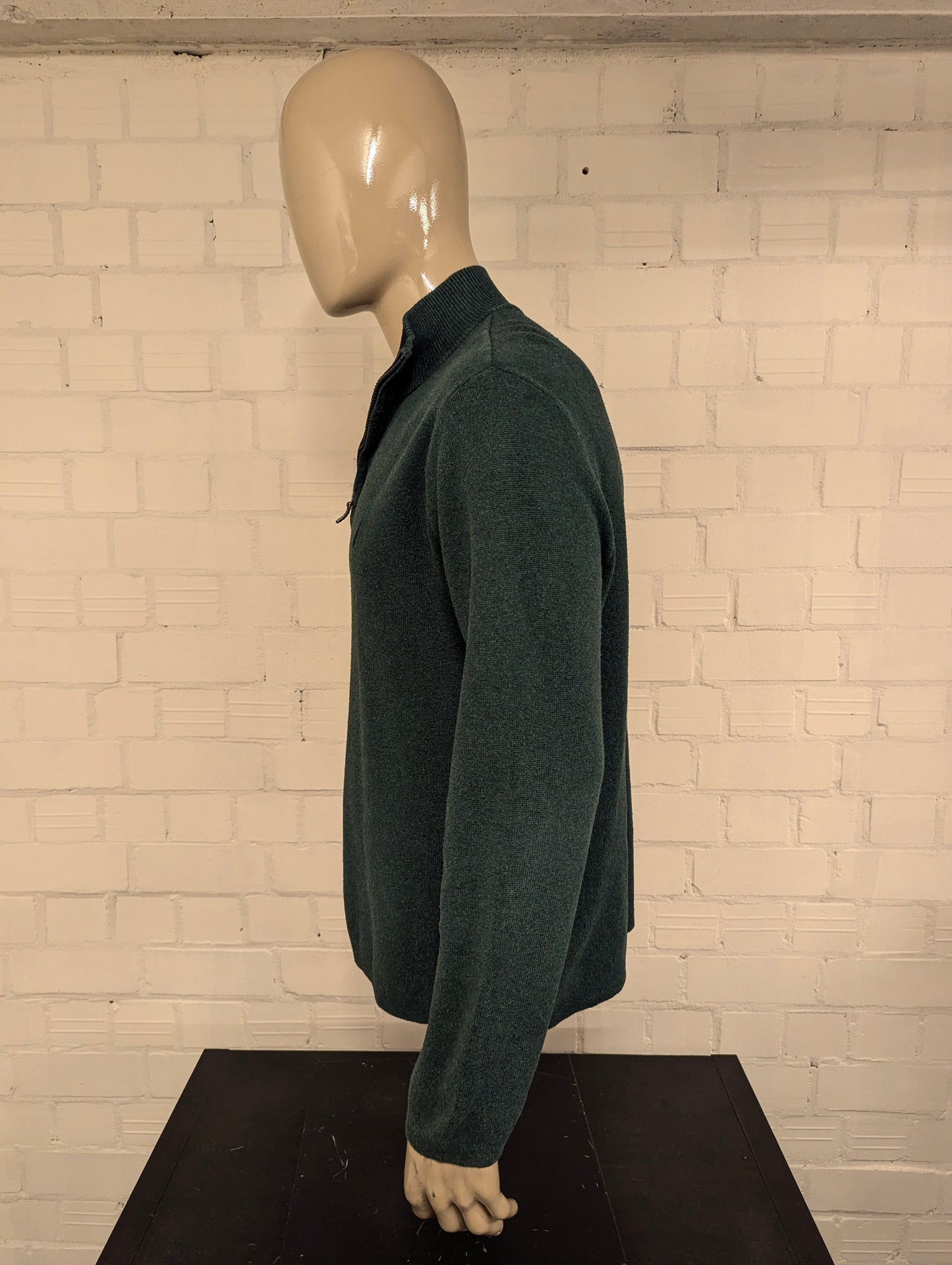 Nautica Quarter Zip trui met korte rits. Groen Blauw gemêleerd. Maat L.