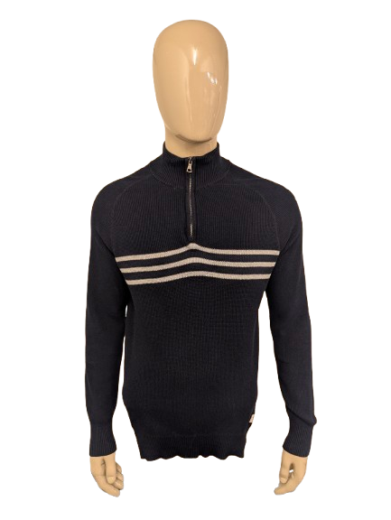 Nautica Jeans quarter-zip trui – blauw/grijs gestreept – maat L