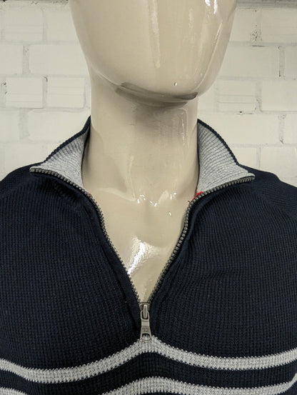 Nautica Jeans Quarter Zip trui met korte rits. Blauw Grijs gestreept. Maat L.