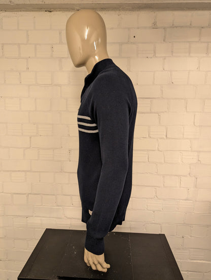 Nautica Jeans Quarter Zip trui met korte rits. Blauw Grijs gestreept. Maat L.