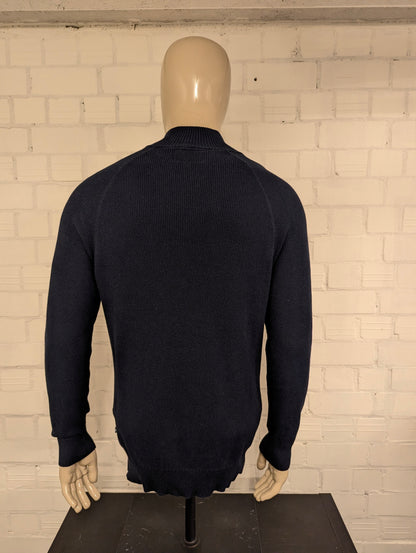 Nautica Jeans Quarter Zip trui met korte rits. Blauw Grijs gestreept. Maat L.