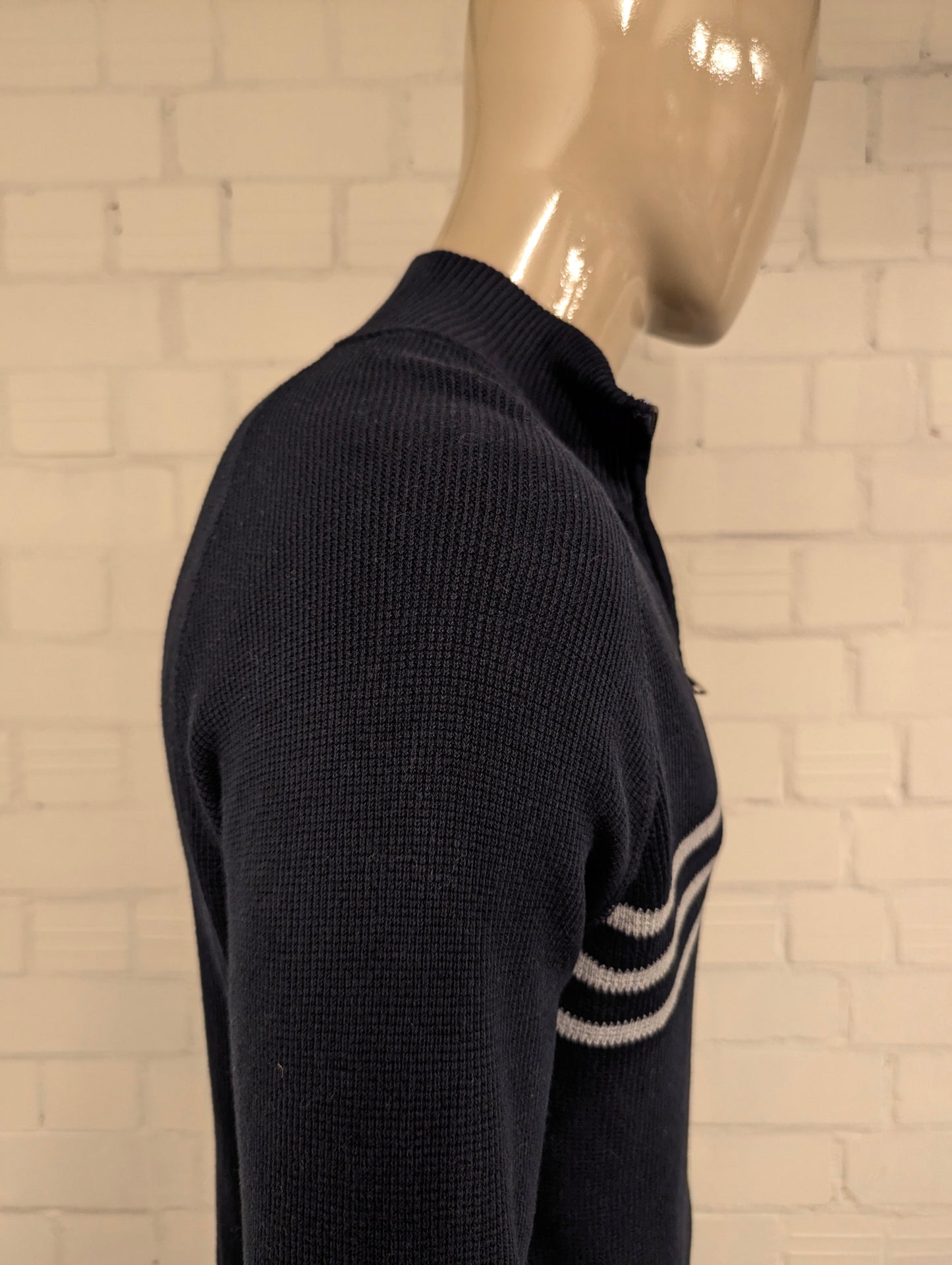 Nautica Jeans Quarter Zip trui met korte rits. Blauw Grijs gestreept. Maat L.