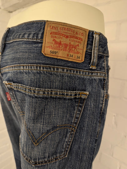 Levi's 569 jeans. Blauw gemêleerd. Loose straight. Maat W34 - L34.