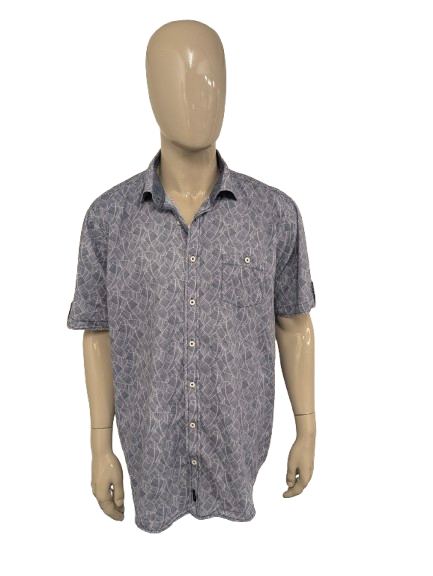 Casa Moda overhemd korte mouw. Blauw Witte print. Maat 2XL / XXL. casual fit.