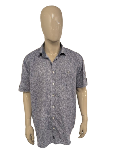 Casa Moda overhemd korte mouw. Blauw Witte print. Maat 2XL / XXL. casual fit.