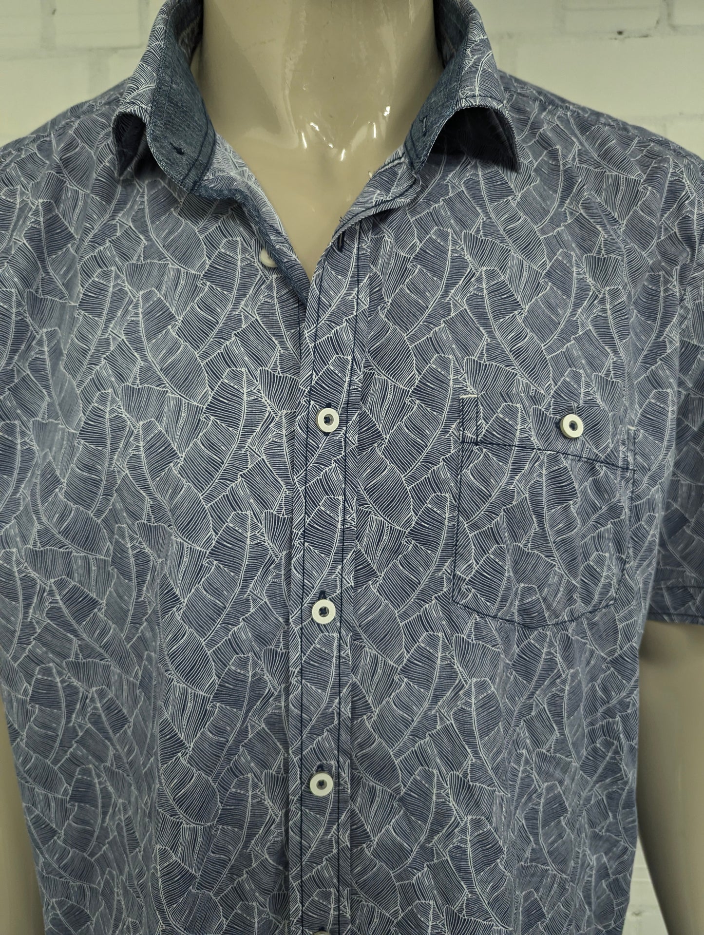 Casa Moda overhemd korte mouw. Blauw Witte print. Maat 2XL / XXL. casual fit.