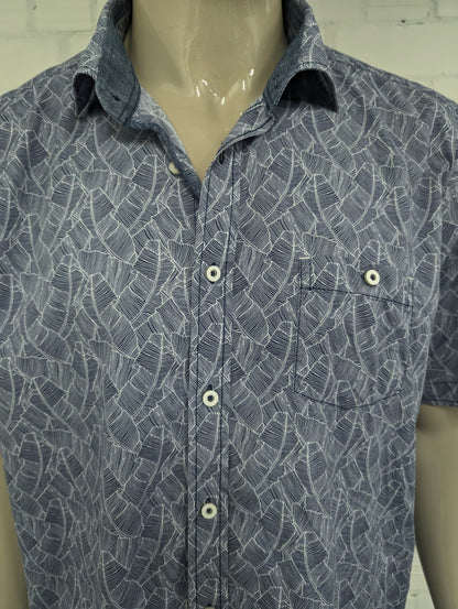 Casa Moda overhemd korte mouw. Blauw Witte print. Maat 2XL / XXL. casual fit.