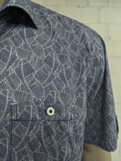 Casa Moda overhemd korte mouw. Blauw Witte print. Maat 2XL / XXL. casual fit.