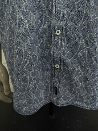 Casa Moda overhemd korte mouw. Blauw Witte print. Maat 2XL / XXL. casual fit.